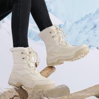 ราคา รองเท้าบูทหิมะทรงสูงสำหรับฤดูหนาวของผู้หญิง ฉนวนกันหนาวและป้องกันลม ดีไซน์ผูกเชือก (46154598868)