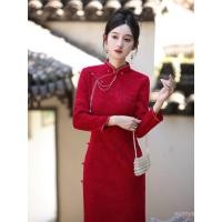 ราคา ใหม่สไตล์จีน กี่เพ้า ใหม่ฤดูใบไม้ผลิและฤดูใบไม้ร่วงสีแดงหมั้นชุดเจ้าสาวขนมปังปิ้งชุดลูกไม้แขนยาว กี่เพ้า สําหรับผู้หญิง PNZY (49155946267)