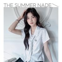 ราคา Thesummernade Sweet Polka Dot เสื้อเชิ้ตแขนสั้นผูกโบว์และดีเทลเย็บปักถักร้อย เสื้อ BB05 (40464088271)