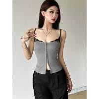 ราคา KULIMULAท็อปส์สายสะพายลูกไม้คอวี ผ้าถักสีเทา ดีไซน์ซิปเปิดข้าง ทรงฟิตตัวเน้นเอว สไตล์เซ็กซี่สุดฮิต เหมาะใส่ทุกโอกาสGN281 (49157604961)