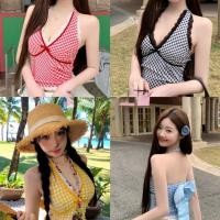ราคา KULIMULA ท็อปส์ห้อยคอลายสก๊อต พร้อมโบว์ถอดได้ ตกแต่งลูกไม้ สีหลายสี สไตล์คุทส์น่ารัก เหมาะใส่ชายหาด GN302 (46757624251)