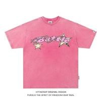 ราคา F X Street Wear เสื้อยืดสีชมพูล้าง Distressed เสื้อยืดผู้ชายฤดูร้อนผ้าฝ้ายแท้ Heavy National อินเทรนด์ Star พิมพ์ลําลองคู่สวมใส่ครึ่งแขนครึ่ง (25678898877)