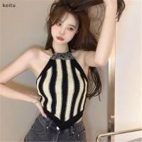 ราคา เสื้อครอปสำหรับผู้หญิง2023ถักแบบมีเชือกผูกเปิดหลัง Y2K ฤดูร้อน (53656368015)