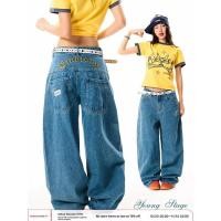 ราคา กางเกงยีนส์สไตล์ย้อนยุคแบบอเมริกัน ปักลาย ขากว้าง เอวสูง (49200866011)