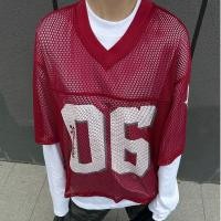 ราคา TIANLESIWEI เสื้อยืดตาข่ายฟุตบอลอเมริกันวินเทจสําหรับคู่รักทรงหลวม (27936072120)