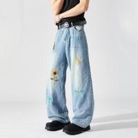 ราคา TIANLESIWEI กางเกงยีนส์ปักลายดอกไม้ย้อนยุคอเมริกันใหม่ (51557272299)