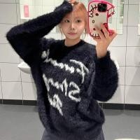 ราคา TIANLESIWEI คู่ตัวอักษร Brocade เสื้อกันหนาวหลวมรอบคอเสื้อกันหนาวเสื้อสวมหัว (51250735016)