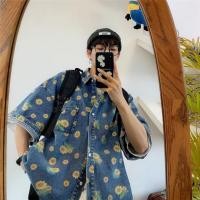 ราคา เสื้อเชิ้ตแขนสั้นผู้ชาย ทำจากยีนส์คุณภาพสูง สไตล์อันเซ็กซ์ (50302951758)