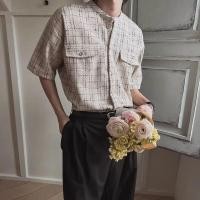 ราคา เสื้อเชิ้ตแขนสั้นลายสก๊อต สไตล์คลาสสิก สำหรับแฟชันศิลปิน (48456800316)