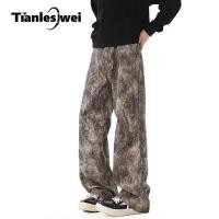 ราคา TIANLESIWEI กางเกงยีนส์ผู้ชาย สีน้ำตาล tie dye ดีไซน์เรโทร อเมริกัน แฟชั่น high street (42256194444)