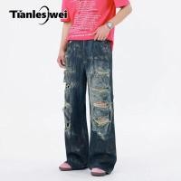 ราคา TIANLESIWEI กางเกงยีนส์ทรงหลวมสไตล์สตรีทสำหรับผู้ชาย ทรงขาตรงสำหรับวัยรุ่น (40954642970)