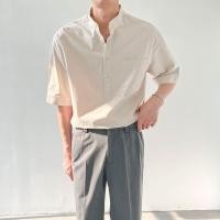 ราคา TIANLESIWEI ฤดูร้อนผ้าไหมน้ําแข็งผ้าฝ้ายเย็นผ้าลินินหรูหรา Henry Collar เสื้อแขนสั้น (29483761947)