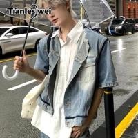 ราคา เสื้อเชิ้ตยีนส์สไตล์คลาสสิก แขนสั้นสำหรับผู้ชาย เหมาะสำหรับทำงานและแฟชั่น (28738293477)