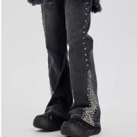 ราคา TIANLESIWEI กางเกงยีนส์ทรงเข้ารูปแต่งหมุดประดับเพชรเทียมสำหรับผู้ชาย (28634212102)