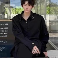 ราคา TIANLESIWEI เสื้อเชิ้ตผู้ชายแฟชั่นหลวมการออกแบบแบรนด์แฟชั่นเย็บโลหะบุคลิกภาพเสื้อโค้ต (28384210316)