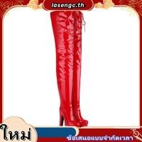 ราคา รองเท้าส้นสูง Platform หนังเงางาม ดีไซน์ Lace Up กันน้ำ ขนาดใหญ่ เซ็กซี่ สำหรับ Pole Dance และงานปาร์ตี้ (56007600252)