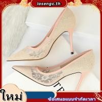ราคา Bigtree สุภาพสตรีรองเท้าส้นสูงเซ็กซี่ Lace Pointed Toe รองเท้าส้นสูง 3 5 นิ้ว 9 ซม (48507470630)