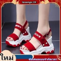 ราคา ออกแบบน่ารักผู้หญิง Wedges รองเท้าแตะแฟชั่น Slope รองเท้าแตะหัวเข็มขัด All Match Elegant รองเท้าผู้หญิง 10 ซม รองเท้าส้นสูง (46957319825)