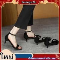 ราคา ฤดูร้อนใหม่ รองเท้าแตะผู้หญิงใส่ข้างนอกฤดูร้อนใหม่สไตล์ฝรั่งเศสส้นสูงสายรัดหัวกลมสีดำรองเท้าแตะส้นเข็มกลวงสำหรับเดินทาง (43429002139)