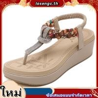 ราคา รองเท้าแตะส้นสูบแพลตฟอร์มสไตล์โบฮีเมียนสำหรับชายหาด ทำจากพลอยเทียมและลูกปัด (27394352198)
