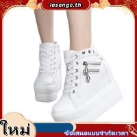 ราคา รองเท้าผ้าใบสตรี ส้นสูงพิเศษแพลตฟอร์ม wedge heel ภายในเพิ่มความสูง สีขาวยกระดับลุค (26194383390)
