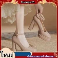 ราคา รองเท้าส้นสูงผู้หญิง Mary Jane หัวกลม ส้นหนา สายยาง (41027922966)