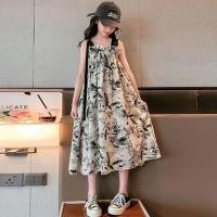ราคา Ready Stock Girls Summer Dress 2026 New Style Girls Western Style Ink Painting Retro Spaghetti Straps Dress Children Princess Dress 8KgY (45257409363)