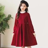 ราคา Ready Stock Girls Autumn and Winter New Western Princess Style round Neck Dress Children Girls Elegant New Year Red Dress aiyV (52957439403)