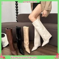 ราคา รองเท้าบูทสูงส้นหนารองเท้าผู้หญิงหัวแหลมแต่เข่ารองเท้ายางส้นสูง 6 8ซม ยางสีล้วน (26772216472)