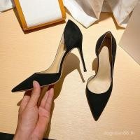 ราคา รองเท้าส้นสูงสีดำและแดง สไตล์เวสเทิร์น หนังแกะ suede ส้นสูง 10 ซม (48504350818)