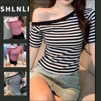 ราคา เสื้อยืดเปิดไหล่ลายทางสั้น สไตล์สลิมฟิต เหมาะสำหรับฤดูใบไม้ผลิและฤดูร้อน (55557056500)