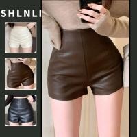 ราคา กางเกงขาสั้นหนังเอวสูงสำหรับผู้หญิง สไตล์อเมริกัน อเนกประสงค์สีทึบสำหรับฤดูร้อน (42862820096)