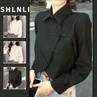 ราคา เสื้อเชิ้ตแขนยาวสำหรับผู้หญิง สไตล์จีน คอปกโปโล พร้อมปุ่ม เปิดได้ เหมาะสำหรับฤดูใบไม้ผลิและฤดูร้อน (41662250289)