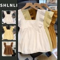 ราคา เสื้อคอเหลี่ยมผ้าชีฟองสไตล์เกาหลีแขนกุดสีทึบ สำหรับฤดูร้อน (26338771510)