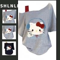 ราคา เสื้อยืดพิมพ์ลายคิตตี้ปิดไหล่สำหรับผู้หญิง น่ารัก ใส่สบายในฤดูร้อน (43708988042)