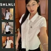 ราคา ฤดูร้อนเสื้อโปโลลายจุดของผู้หญิงเกาหลีสลิมฟิตแขนสั้นเสื้อ (56557367170)