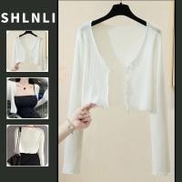 ราคา คาร์ดิแกนผ้าไหมน้ำแข็งบางสำหรับฤดูร้อน สไตล์สีทึบคอวี (42158233820)