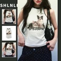 ราคา เสื้อกั๊กลายแมวน่ารักสไตล์เกาหลีสำหรับผู้หญิง แบบSlim fit และเหมาะสำหรับฤดูร้อน (43960434090)