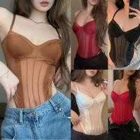 ราคา Zuo ชุดบอดี้สูทแขนกุดสตรี Sheer ชุดบอดี้สูทเสื้อโพลีเอสเตอร์นุ่มสบายชุดบอดี้สูท Sweetheart Neck Jumpsuit (28125264058)