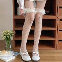 ราคา Zuo Ruffle Lace Trim Fishnet ถุงน่องต้นขาสําหรับผู้หญิงญี่ปุ่น Hollowed Out Sheer สุทธิยืดกว่าเข่าถุงเท้ายาว (26053209495)