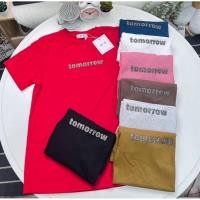 ราคา เสื้อยืดคอกลมแขนสั้น รีดเพชรลาย tomorrow ป้าย ME (43063679387)