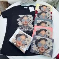 ราคา เสื้อยืดคอกลมแขนสั้น รีดเพชรลายผู้หญิงใส่แว่นดอกไม้ทัดหู ป้าย ME (42611745297)
