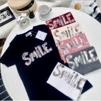 ราคา เสื้อยืดคอกลมแขนสั้น รีดเพชรลาย Smile สุดเก๋ ป้าย ME (29494266415)