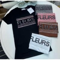ราคา เสื้อยืดคอกลมแขนสั้น รีดเพชรลาย FLEURS ป้าย ME (48103384031)