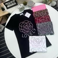 ราคา เสื้อยืดคอกลมแขนสั้น รีดเพชรลายดอกไม้ LOVELY ป้าย ME (55901467685)