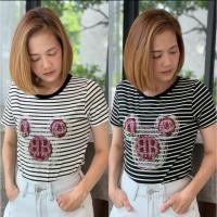 ราคา เสื้อยืดคอกลมแขนสั้น ผ้าริ้วนิ่มเด้ง รีดเพชรลายหมีน่ารัก ป้าย ME (42862000450)