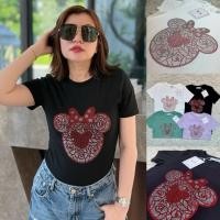 ราคา เสื้อยืดคอกลมแขนสั้น รีดเพชรลายดอกไม้ ป้าย ME (26989556544)