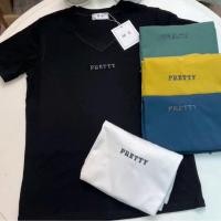 ราคา เสื้อยืดคอวีแขนสั้น รีดเพชรลาย PRETTY ป้าย ME (45157261378)