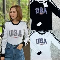 ราคา เสื้อยืดคอกลมแขนยาว แต่งแถบแขนลาย USA ป้าย ME (42112585733)