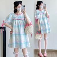 ราคา ชุดคลุมท้อง 2025 ฤดูร้อนหวานสีสันลายสก๊อตลูกไม้ขึ้นโบว์ชุดคลุมท้อง (40600403417)